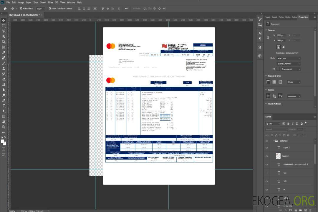 Modèle Word et PDF de relevé bancaire de la Banque nationale du Canada template Modèle Word et PDF de relevé bancaire de la Banque nationale du Canada template